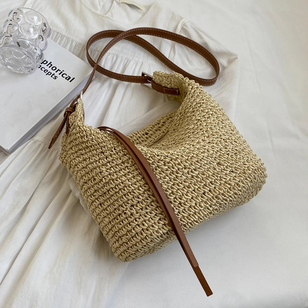 Elegant Woven Crossbody Bag 🏖️ – Handmade Straw Messenger Bag with Adjustable Strap for Summer & Beach Style 🌞✨