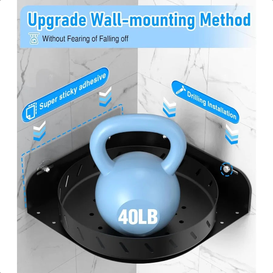360° Rotating Corner Shower Caddy Shelf with 6 Hooks (2-Pack) – Rust-Proof Stainless Steel Organiser