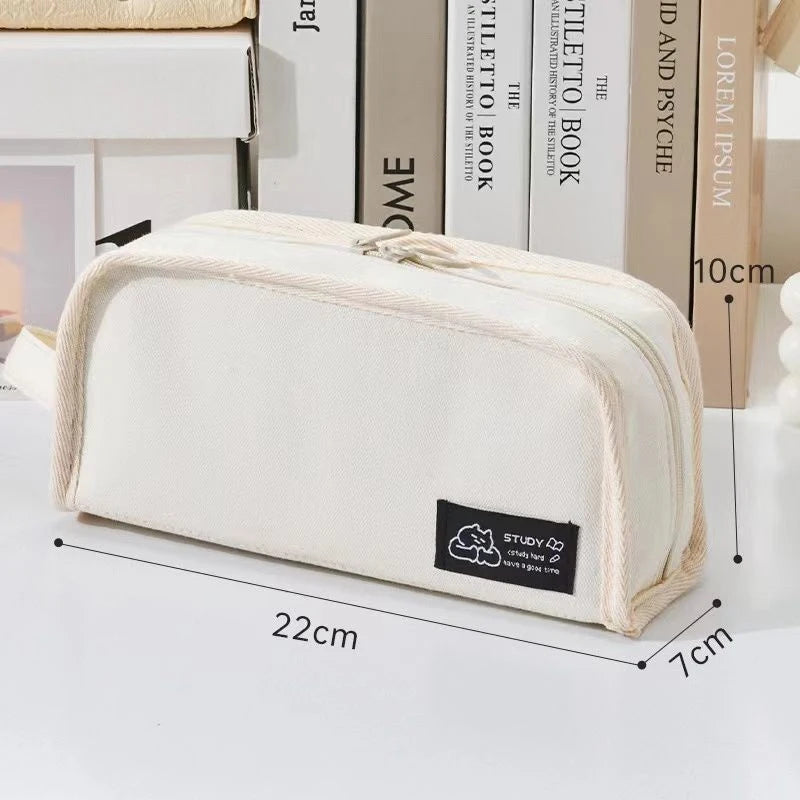 Simplicity Multifunctional Canvas Pencil Case – High-Capacity Stationery Storage Bag