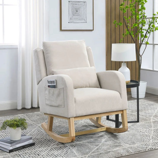 Modern High-Back Accent Armchair Rocker – 27.5"W Living Room Chair with Lumbar Pillow & Side Pockets | Stylish Casual Seating