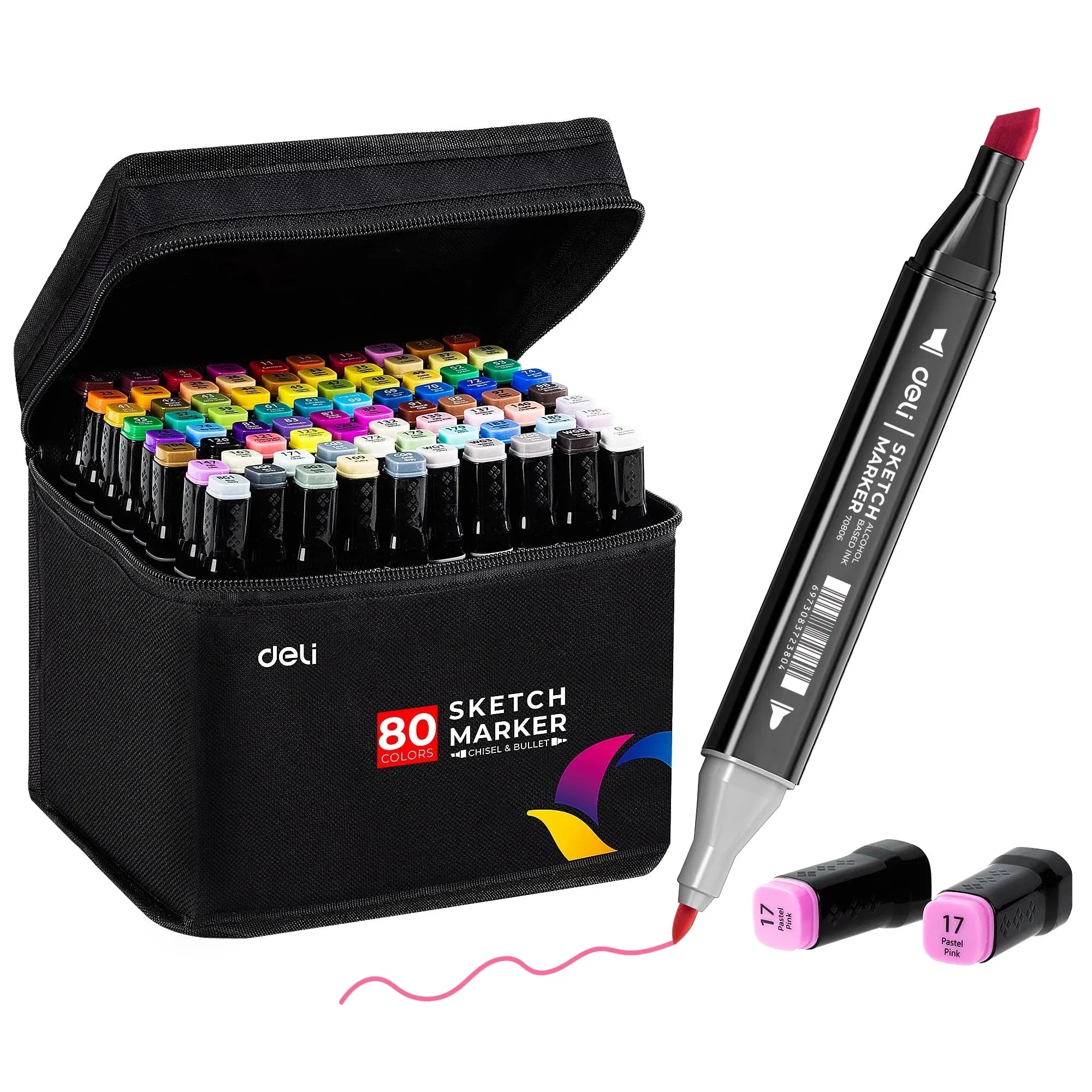 Deli Art Markers Set – 40/60/80 Dual-Tip Coloring Marker Pens & Highlighters
