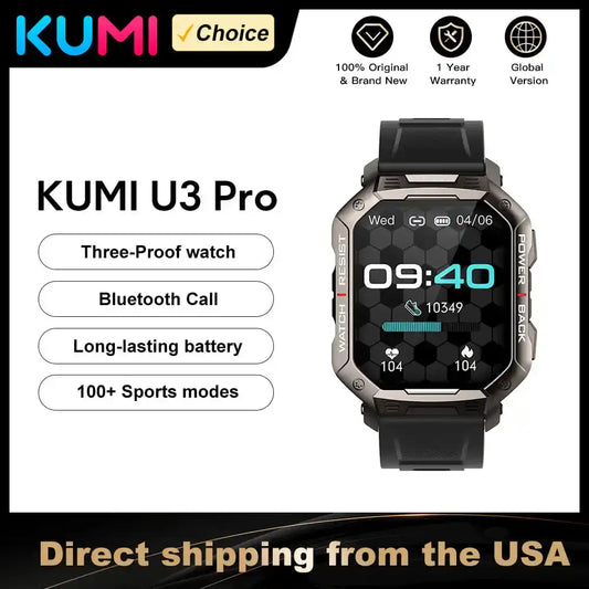 KUMI U3 Pro 1.83″ Smart Watch – IP68 Waterproof, Bluetooth Call 5.1 & 100+ Sport Modes ⌚🌊