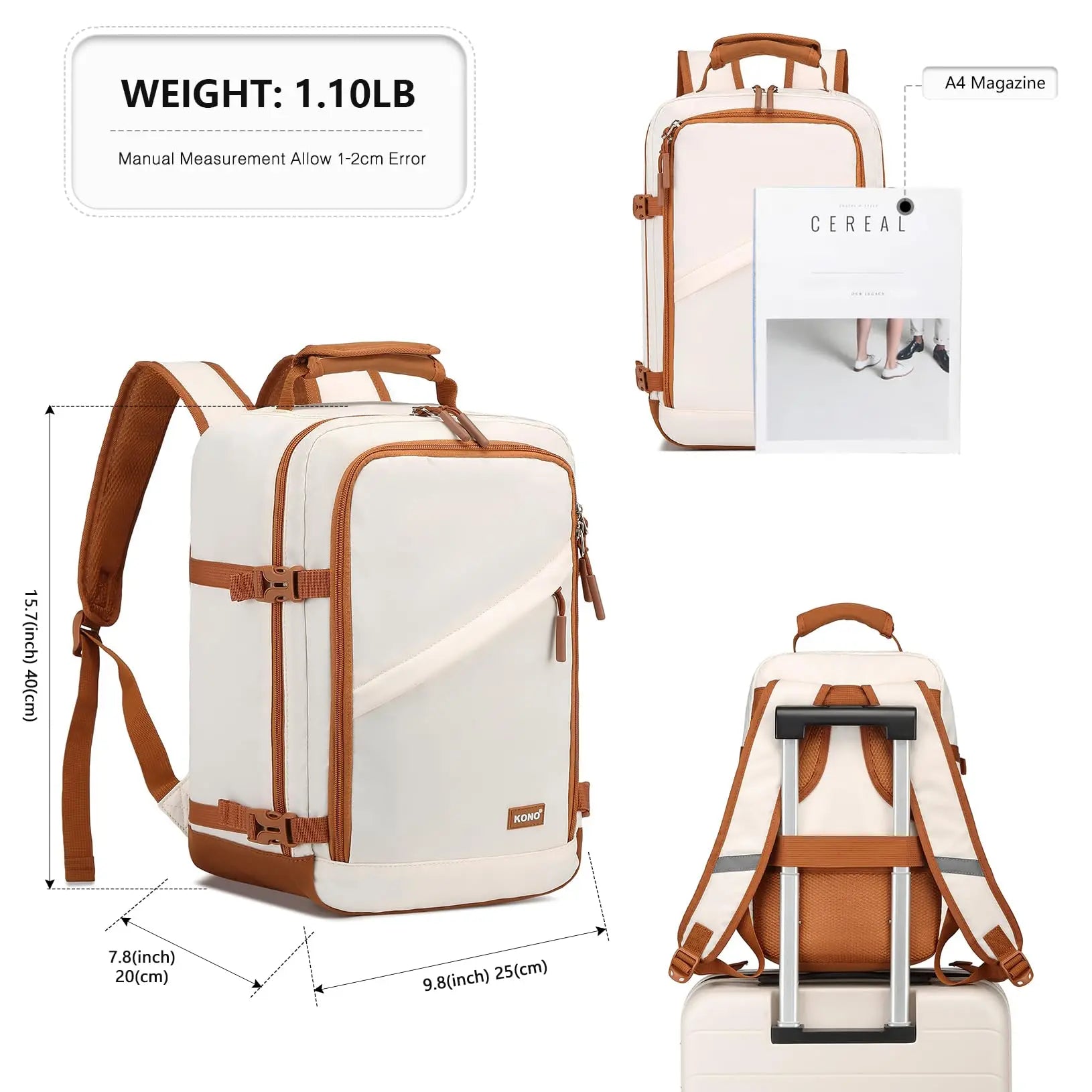KONO 20L Cabin Bag – Ryanair Underseat Travel Backpack | Compact Carry-On Daypack 40×20×25 cm