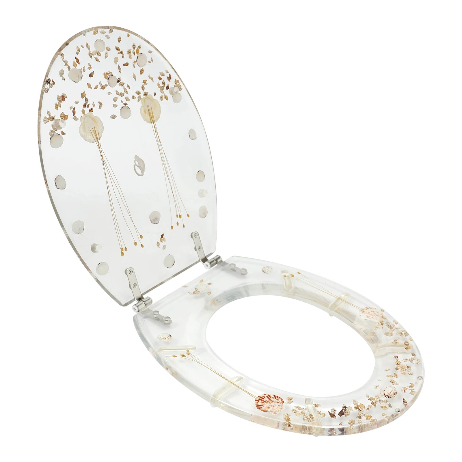 Resin Decorative Toilet Seat with Chrome Hinges – Shell Motif Bathroom Accent