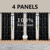 Foil-Printed Thermal Insulated Blackout Curtains – Grommet Top, Room Darkening for Bedroom (Set of 4)