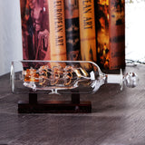 Sailboat in Drifting Bottle – 3D Glass Ornament with Wooden Base for Nautical Home & Tabletop Décor