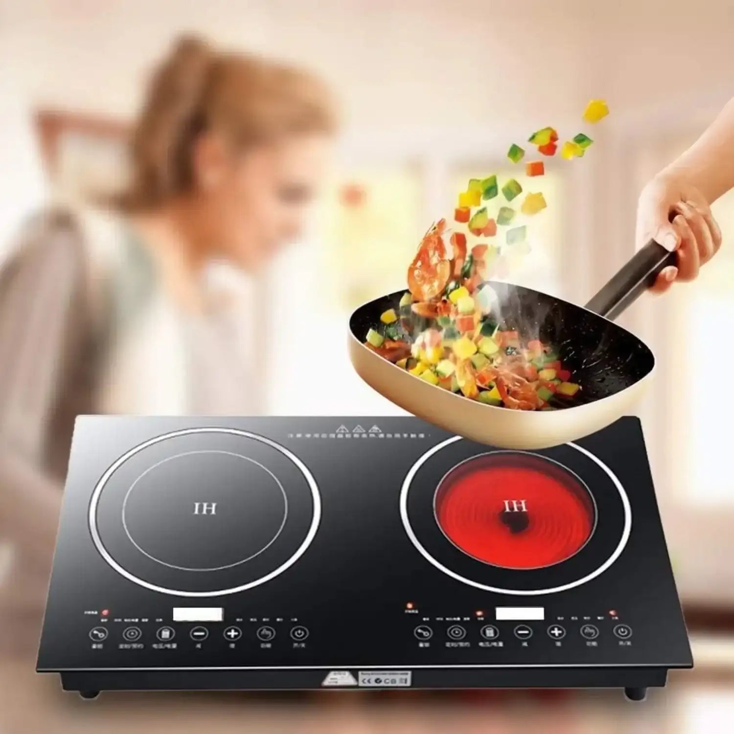 Portable Electric Induction Cooker 2200W Dual Induction Cooktop Double Burner