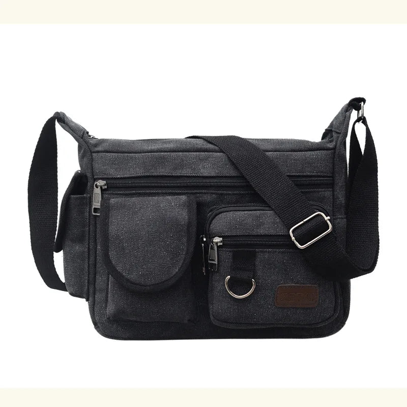 Men’s Canvas Messenger Bag – Casual Travel Shoulder Bag with Multi-Pocket & Adjustable Strap