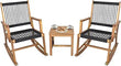 Acacia Wood Rocking Bistro Set – 3-Piece Outdoor Patio Conversation Set with Coffee Table | All-Weather Wooden Rocking Chairs