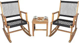 Acacia Wood Rocking Bistro Set – 3-Piece Outdoor Patio Conversation Set with Coffee Table | All-Weather Wooden Rocking Chairs