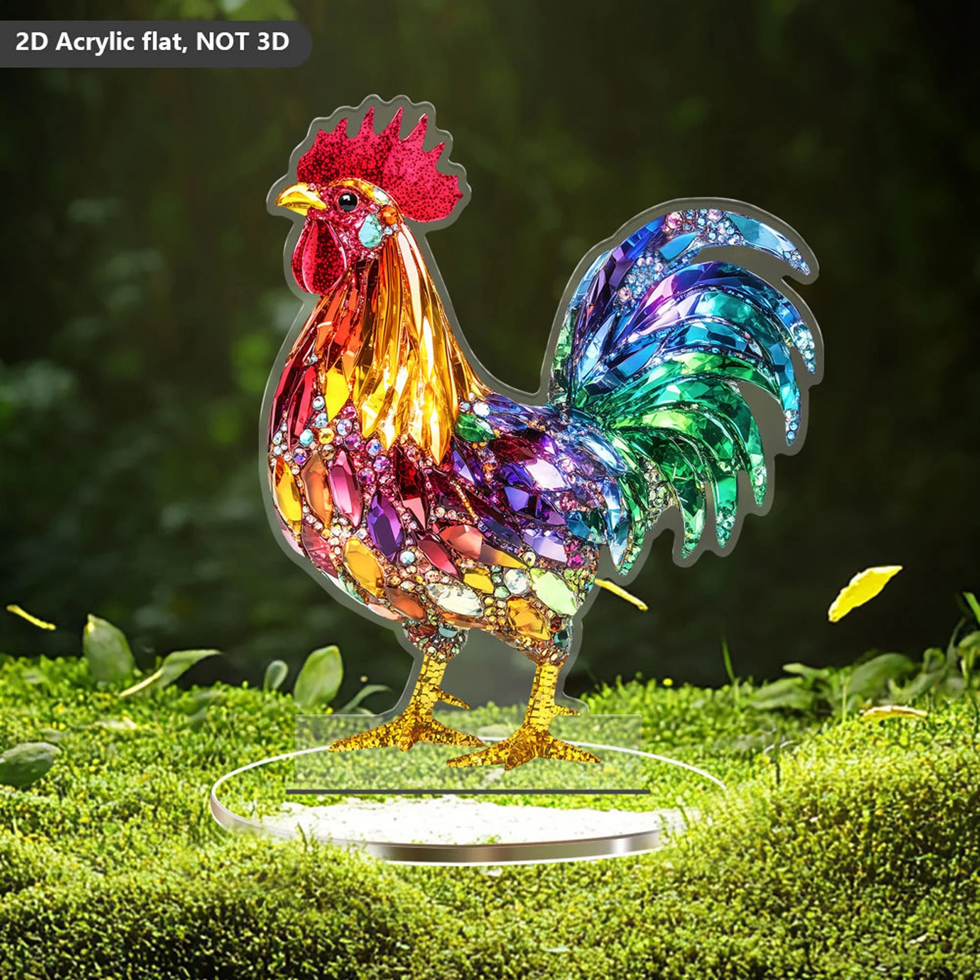 Colorful Acrylic Animal Figurines – 2D Flat Owl & Rooster Decorative Plaques with Base Stand | Modern Tabletop Décor