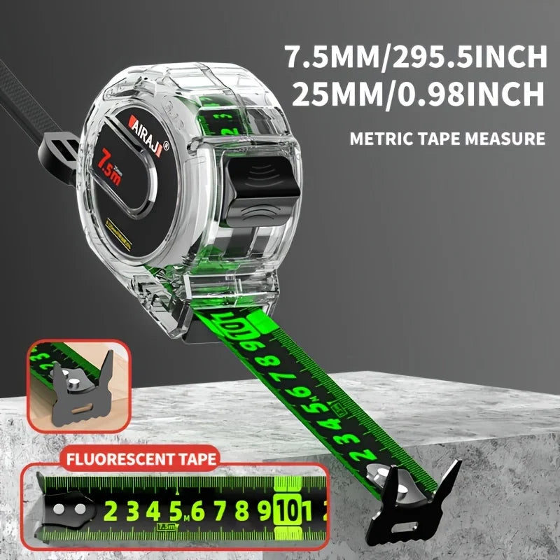 “Fluorescent Steel Tape Measure – High-Precision Wear-Resistant Measuring Tool with Straightedge Design”