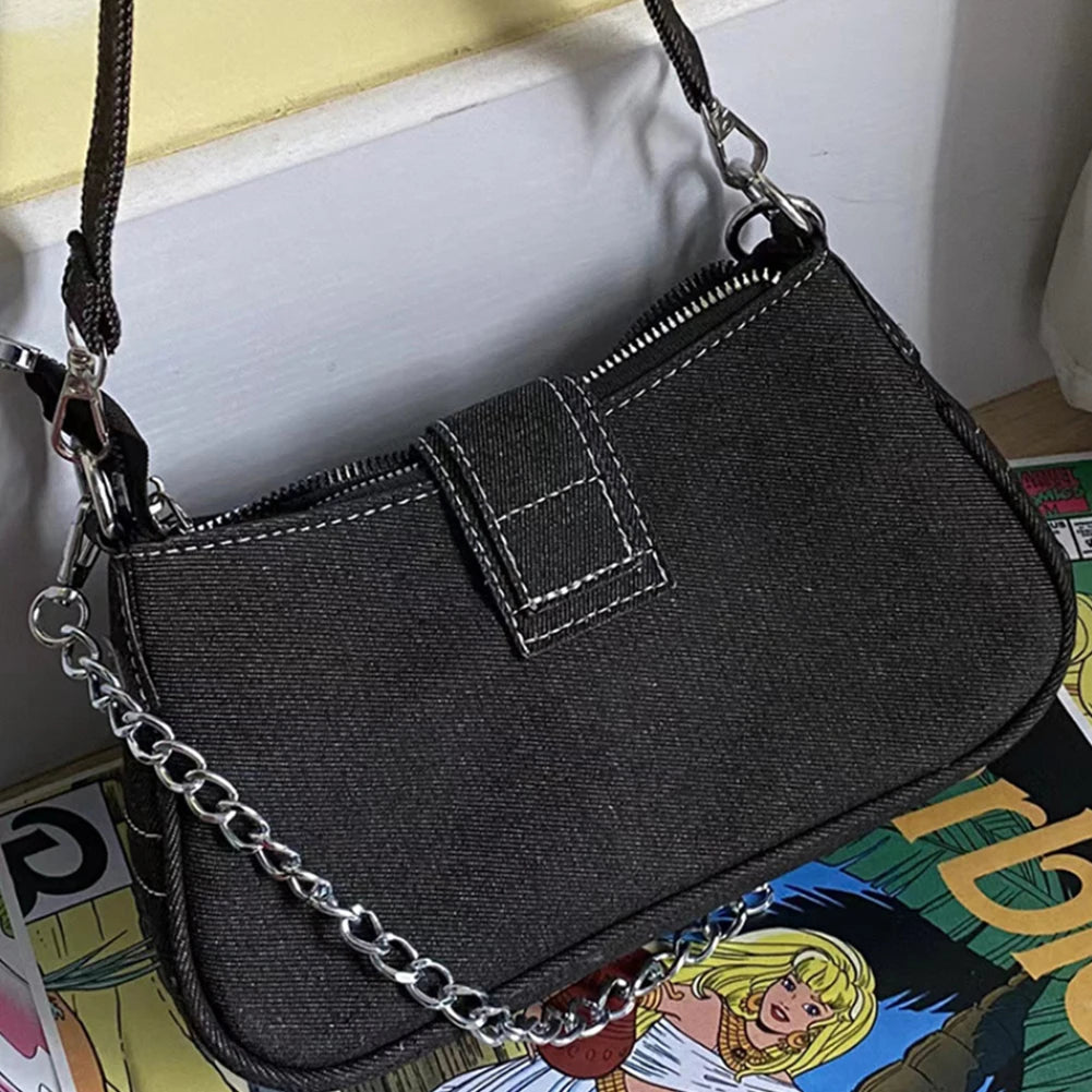 Women Y2K Star Denim Under-Arm Tote Bag – Large Capacity Cool Style Shoulder Purse for Commuting