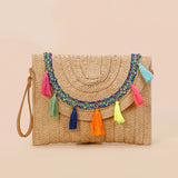 Women’s Raffia Straw Woven Bag – Handmade Summer Beach Shoulder & Crossbody Purse, Ladies’ Wrist Clutch & Handbag