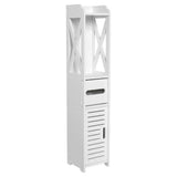 White Wood Bathroom Cabinet 80×15.5×15 cm – Slim Wall or Floor Cupboard with Shelf & Tissue Storage