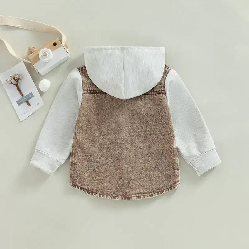 Patch-Detail Hooded Spring/Autumn Coat for Toddler Boys (Ages 1-4)