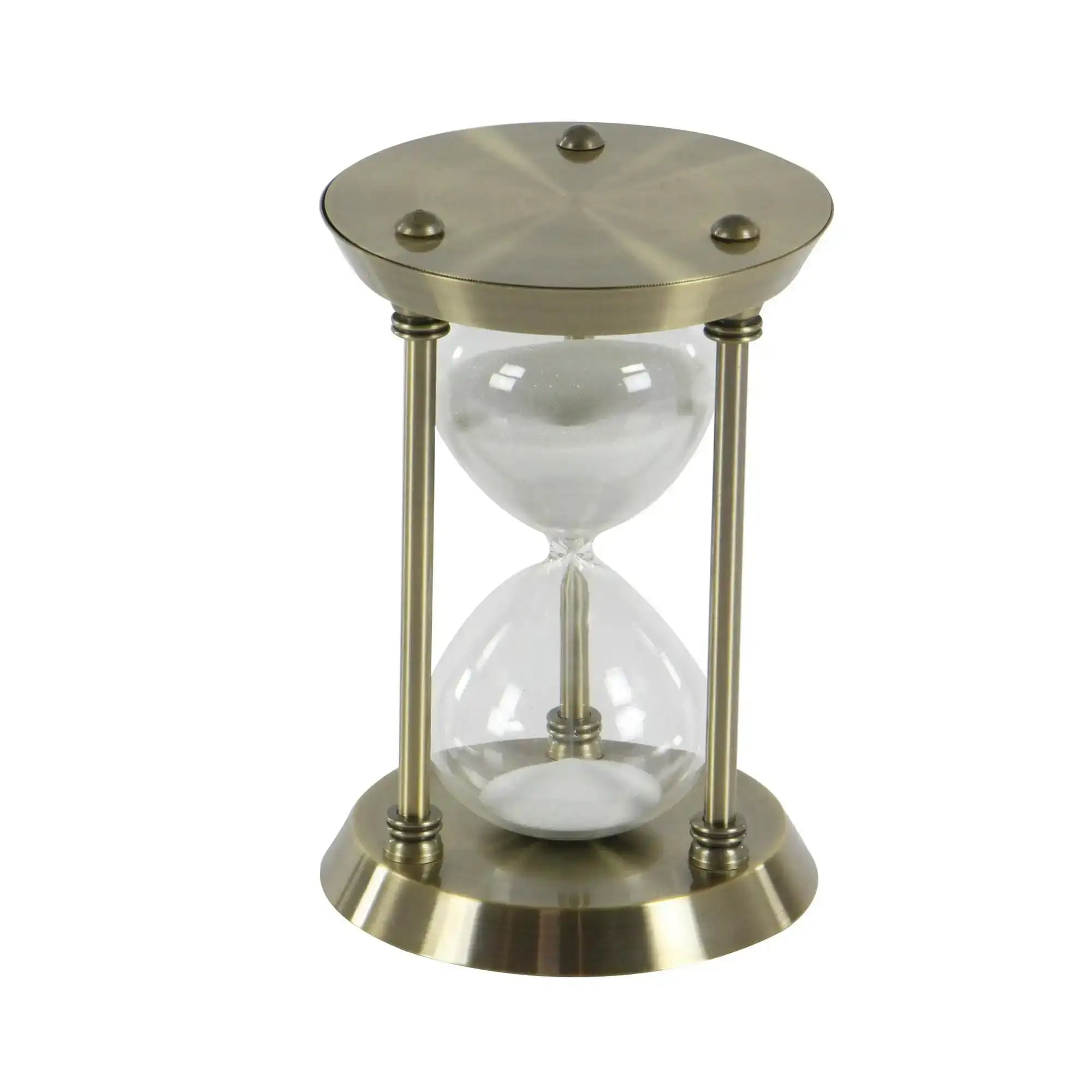 DecMode 6″ x 9″ Brass Metal Hourglass Sand Timer – Luxury White Sand Glass & Antique Finish Décor Piece
