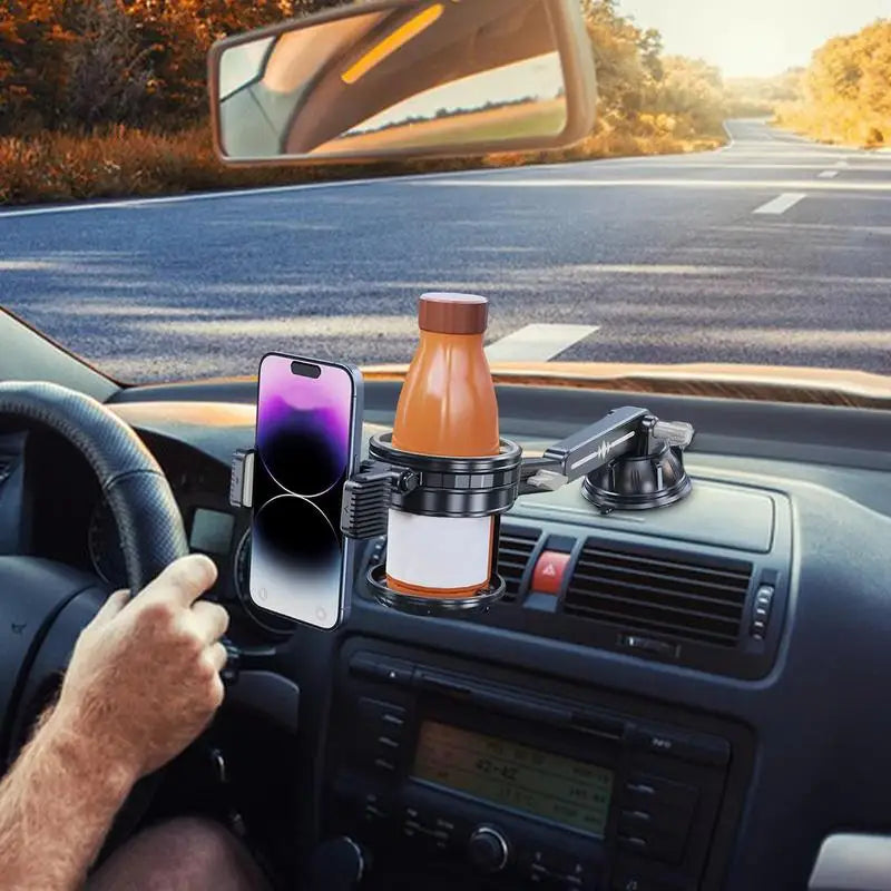 Multi-functional car phone & cup holder – adjustable automotive beverage holder with non-slip silicone bottom for interior accessories