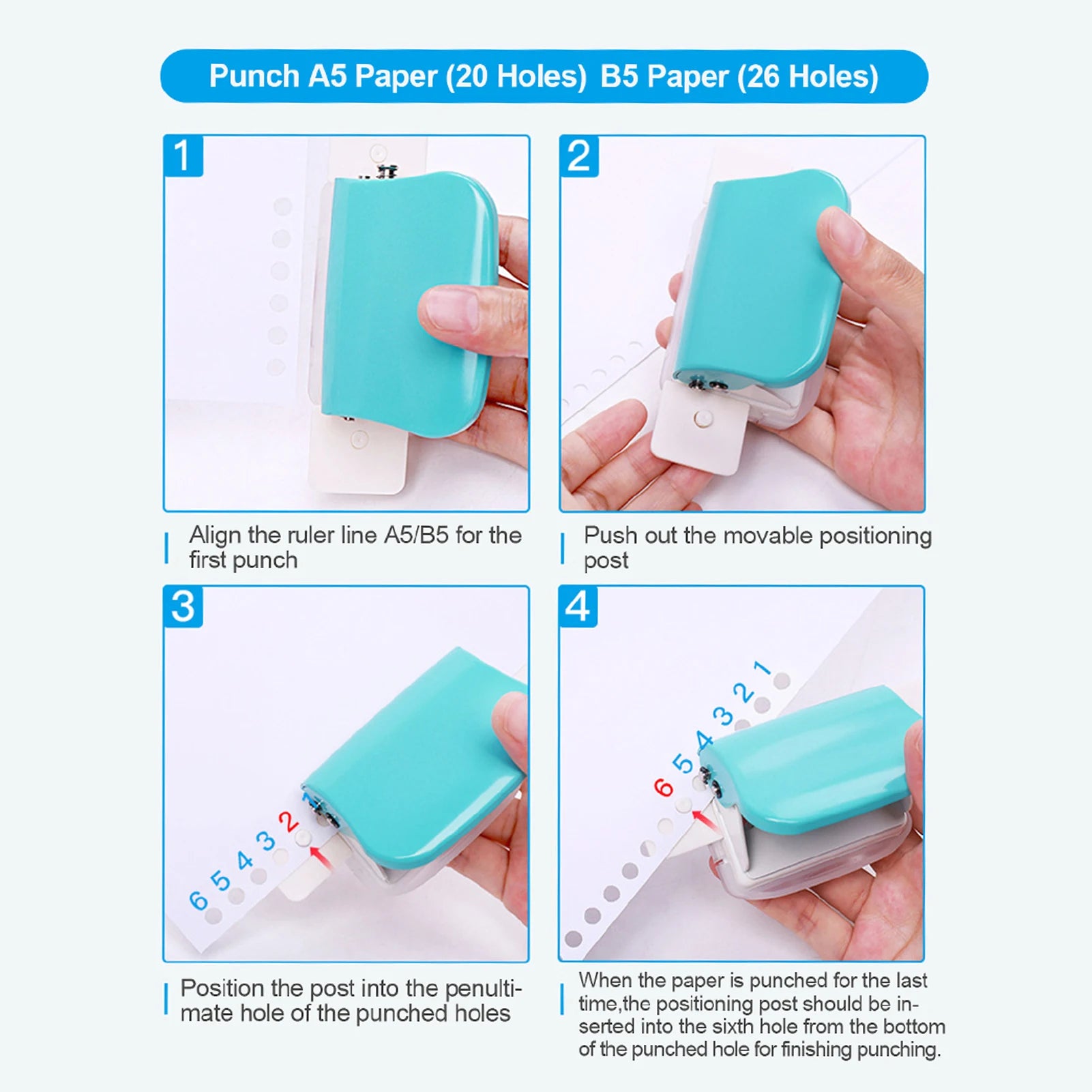 KW-Trio 6-Hole Metal Paper Punch – Handheld 5-Sheet Capacity Puncher for Notebooks & Planners