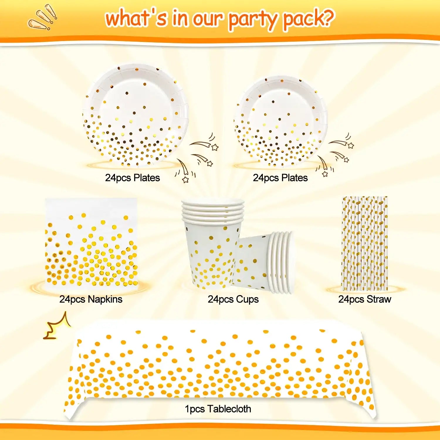 White & Gold Disposable Party Dinnerware Set (121pcs) – Elegant Plates, Cups & Napkins
