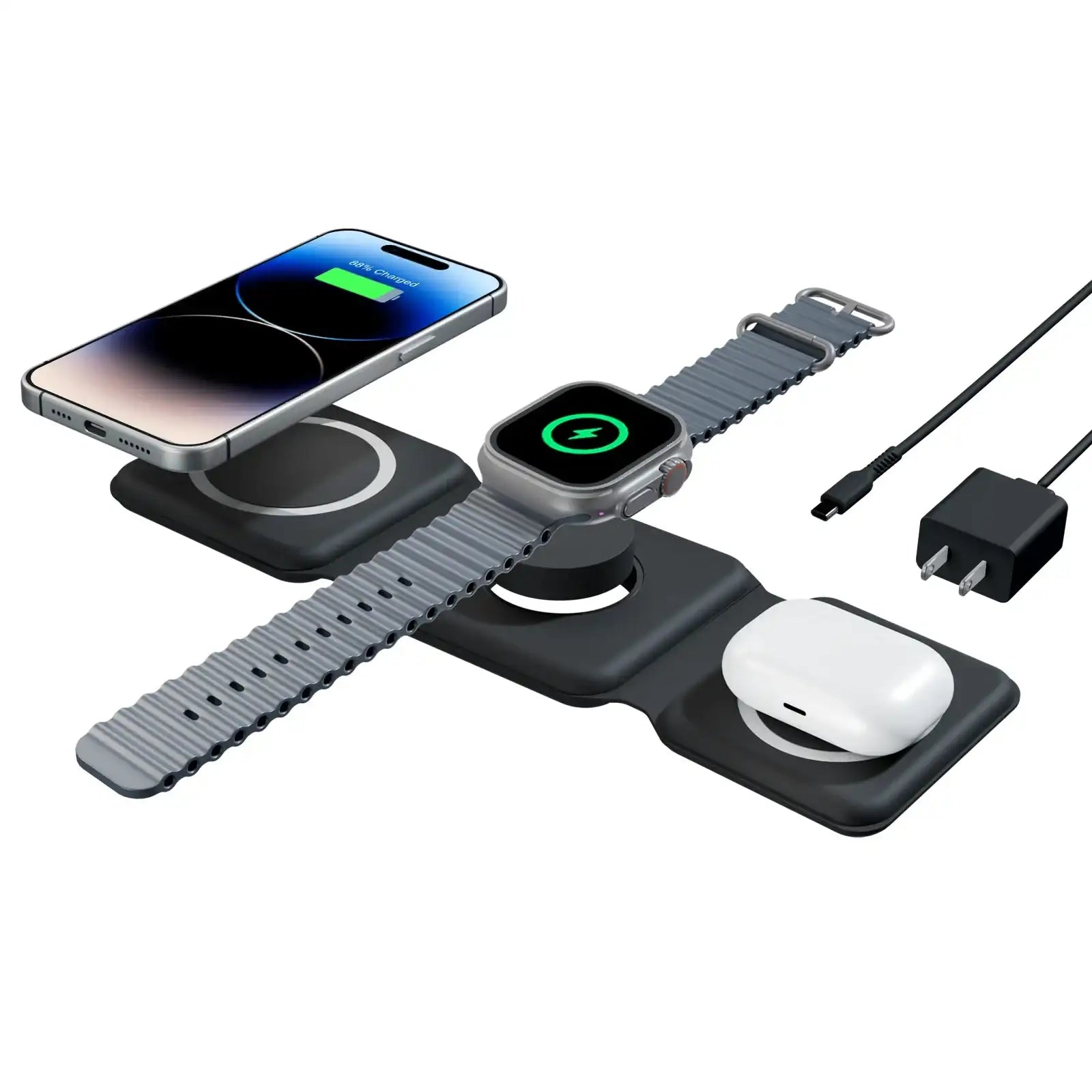 Magnetic Wireless Charger 3-in-1 Travel Charging Dock – Fast Charge for iPhone 16/15/14/13/12