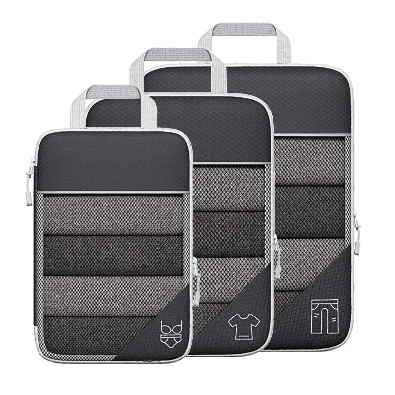 3-6 pcs Compressed Packing Cubes Travel Storage Organizer Set with Shoe Bag & Mesh Visual Luggage Set