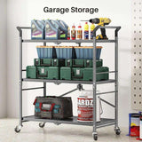 Rolling Utility Cart Folding Cart with Wheels - 3 Tier Collapsible Metal Cart - PulinGO