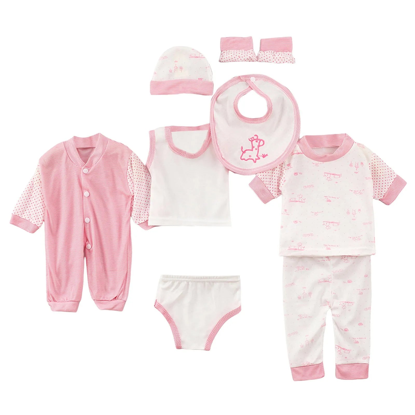 8-Piece Newborn Baby Outfit Set – Tops, Romper, Pants, Hat, Bib, Socks & Shoes for Baby Boys & Girls (Unisex)