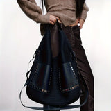 Mesh Splicing Star-Pattern Shoulder Bag – Large-Capacity Y2K Street Tote for Women