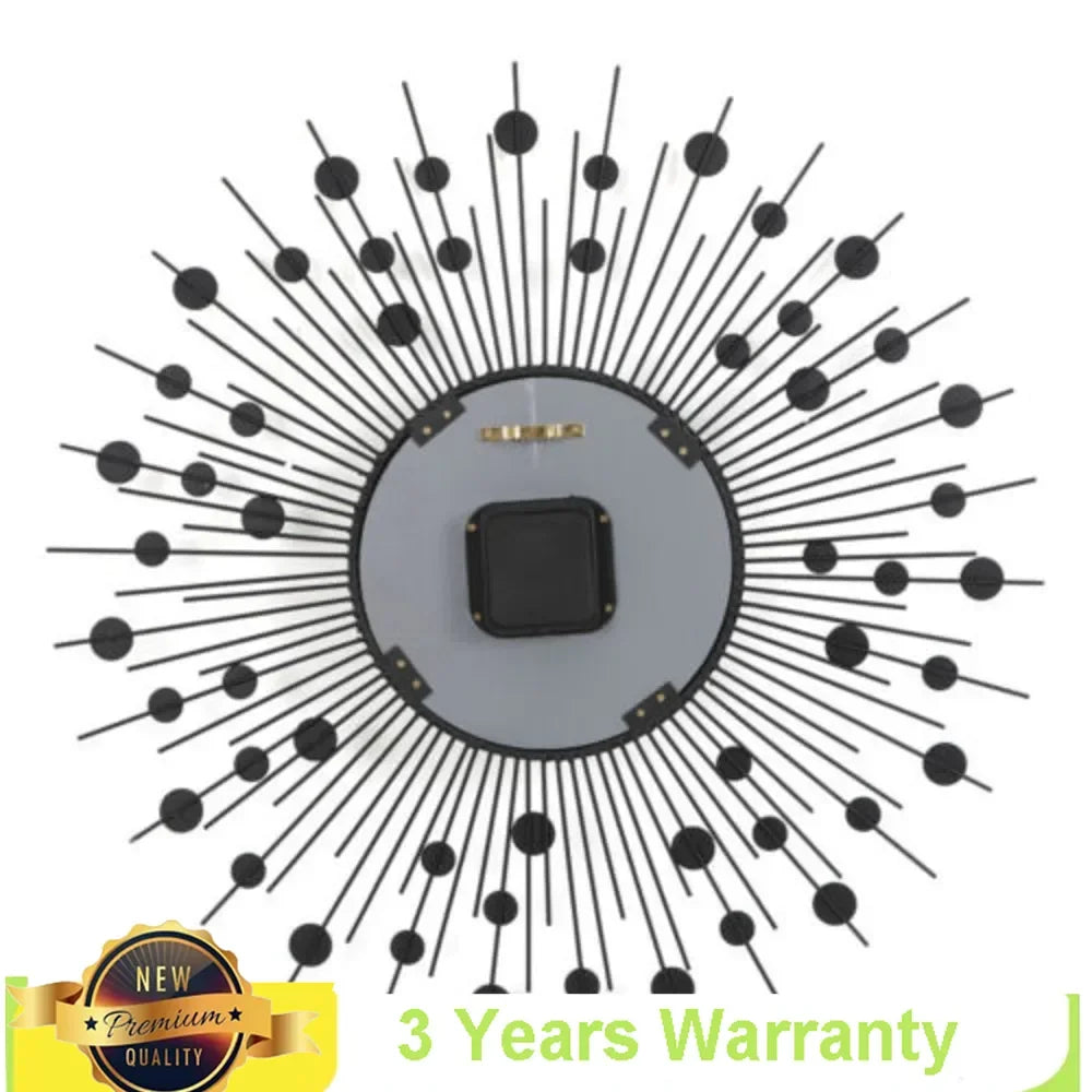 3D Large Metal Sunburst Wall Clock – Luxury Diamond Round Wall Art (60x60cm) | Modern Battery-Operated Home Décor Clock