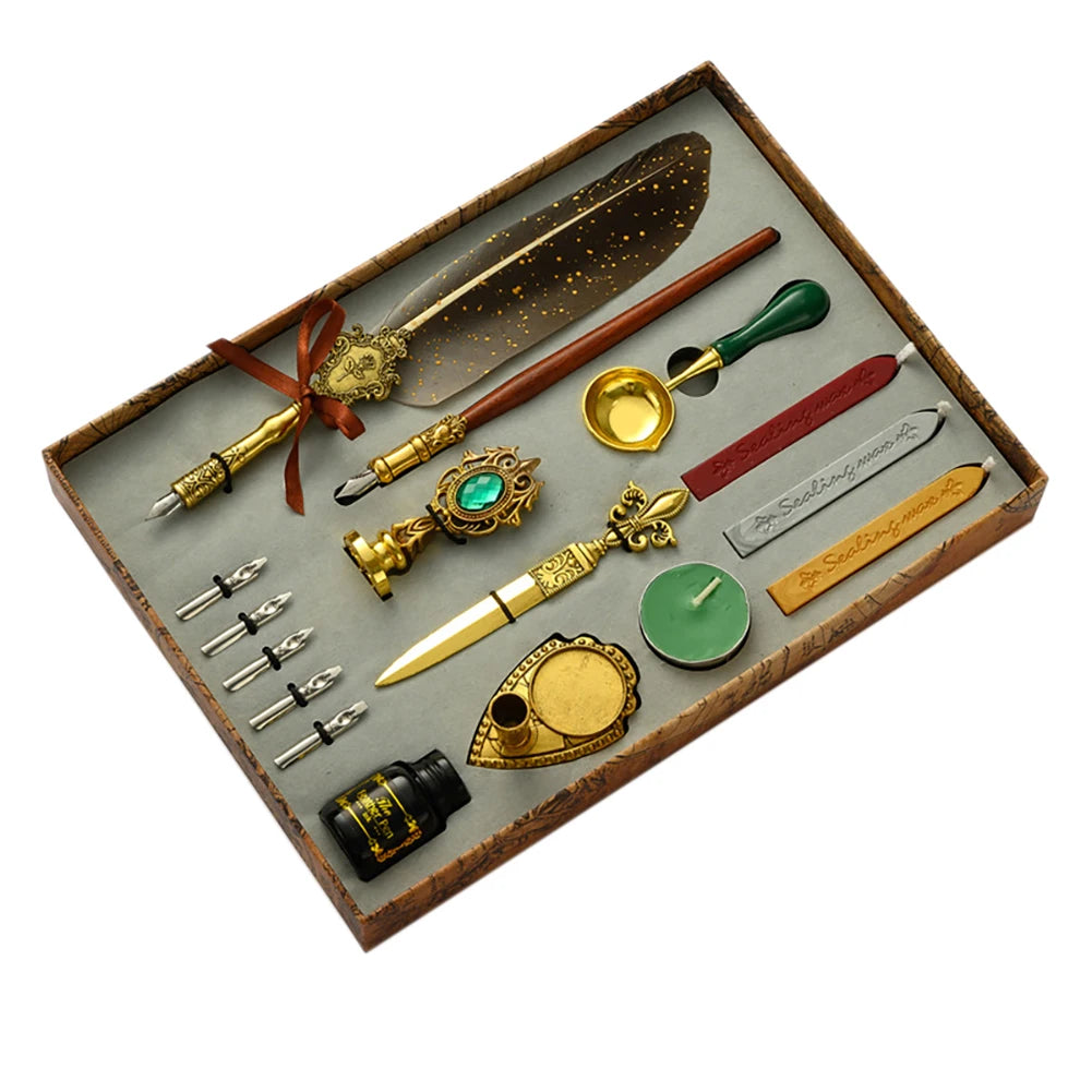Retro Feather Pen Writing Ink Set – Exquisite Feather Dip Fountain Pen Craft & Gift Kit