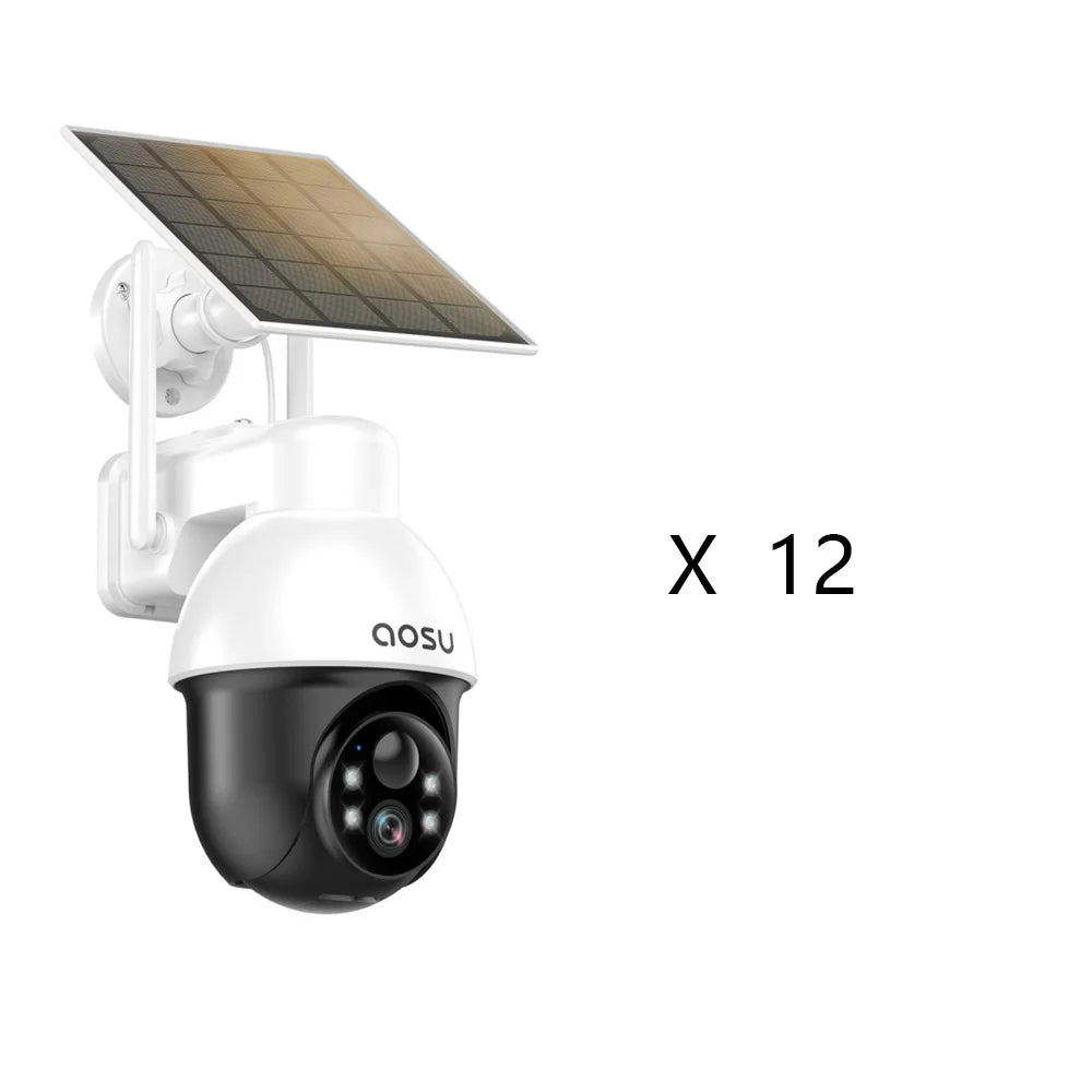 AOSU 3MP PTZ Solar Security Camera – Wireless Outdoor CCTV with 5000mAh Battery, AI PIR Motion Detection & 2-Way Audio (4/8/12PCS Set)