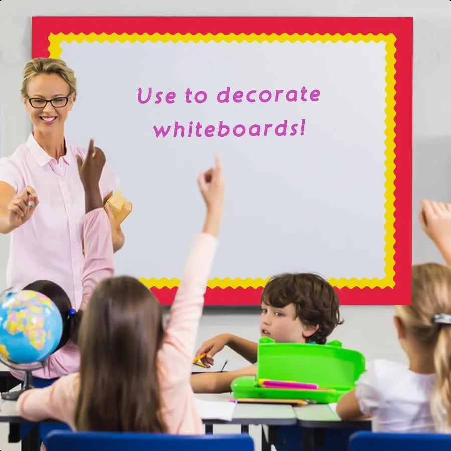 Classroom Bulletin Board Trim Set – 6 Rolls Colorful Scalloped Borders, Rainbow Die-Cut Design (196.8 ft Total)