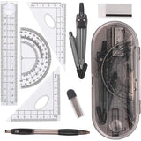 Student Geometry Supplies Kit with Shatterproof Storage Box – Rulers, Protractor, Compass, Pencils, Leads & Erasers