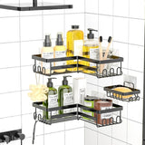 Corner Shower Caddy 3-Pack Adhesive – Stainless Steel Corner Shelf + Soap Holder & Hooks