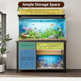 55–75 Gallon Heavy-Duty Fish Tank Stand with Power Outlet, LED Light & Storage Cabinet for Aquarium Accessories