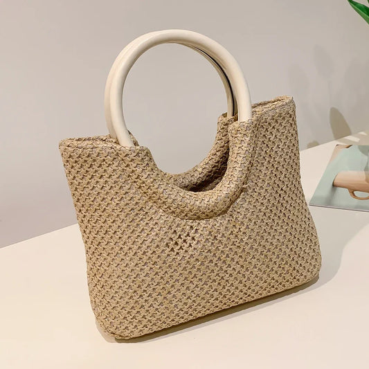 Women’s Summer Straw Shopping Tote – Large-Capacity Open Top Handle Bag for Vacation, Travel & Daily Casual Outfits