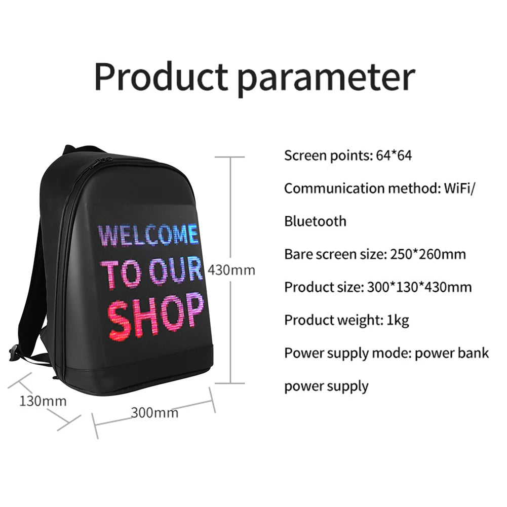 WiFi LED Display Walking Billboard Backpack – Multi-Function Business, Travel & Laptop Backpack