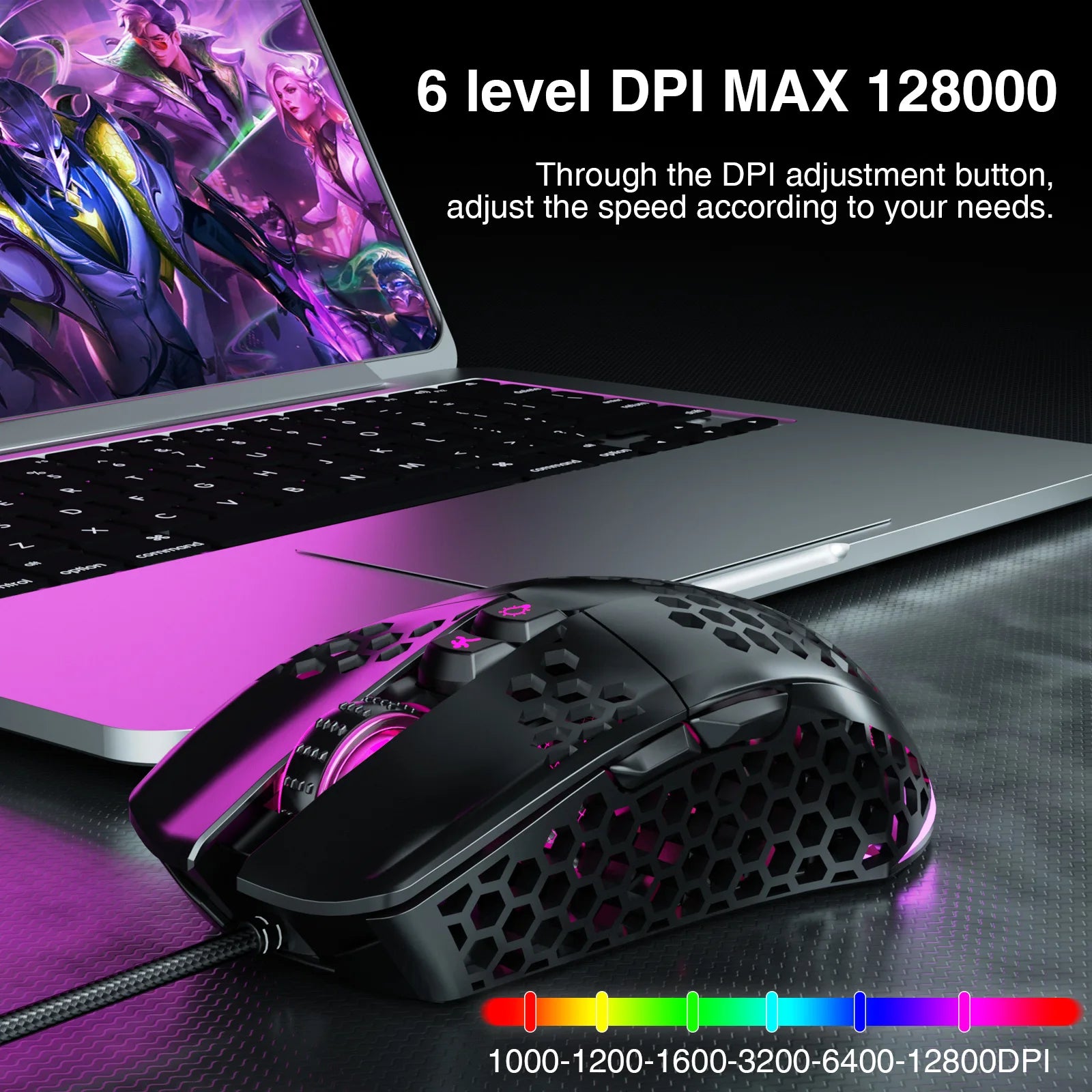 SM900 Wired Gaming Mouse – 12,800 DPI Honeycomb Lightweight Mouse with 7 Buttons & Macro Software for PC/Laptop