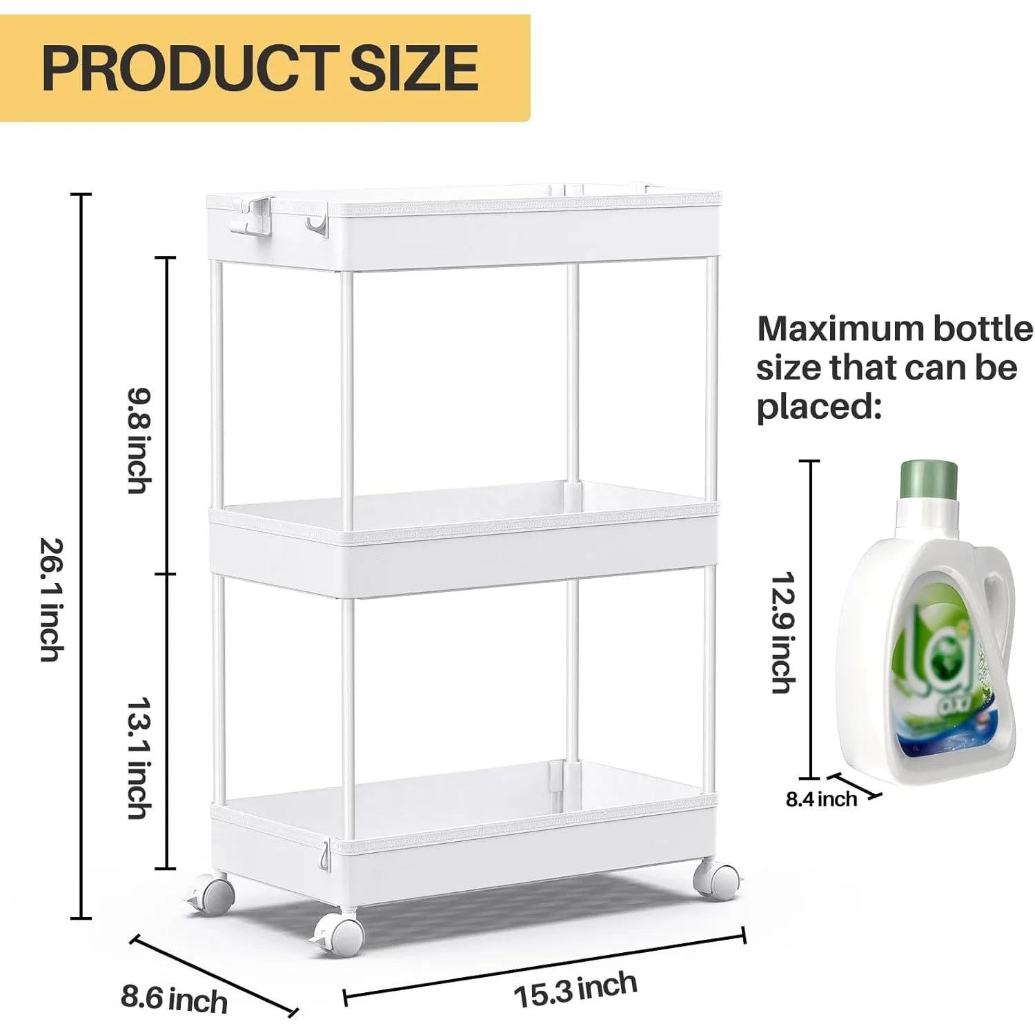3-Tier Mobile Storage Cart – Bathroom & Laundry Organizer Utility Cart with Wheels