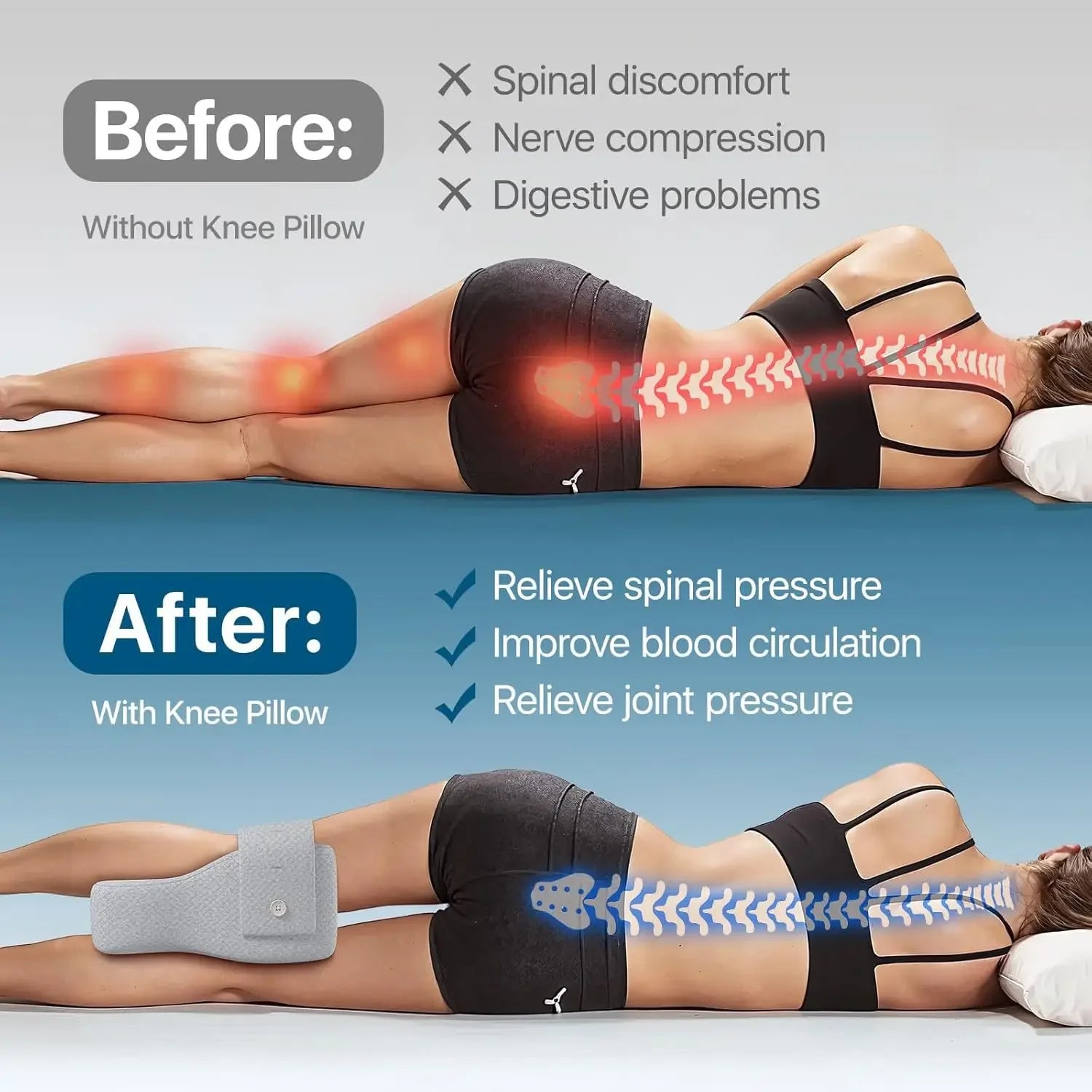 Memory Foam Knee Pillow – Orthopedic Leg, Hip & Spine Alignment Pillow for Sciatica Relief, Pregnancy & Side Sleepers