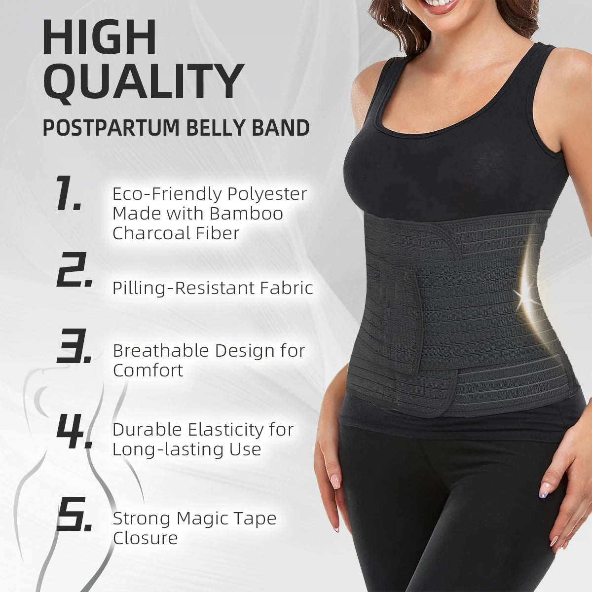 Bamboo Fiber Postpartum Belly Wrap – Adjustable Waist Cincher Girdle Band, Tummy Control Corset & Postnatal Shapewear
