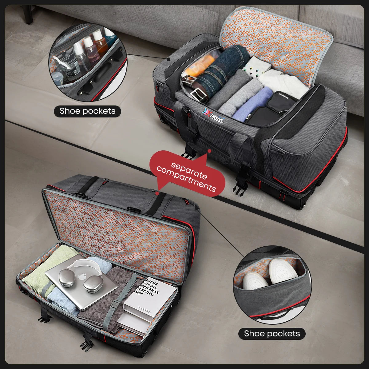 30″ Rolling Duffel Bag with Wheels & Telescopic Handle – Drop-Bottom Travel Handbag/Luggage Bag for Men & Women