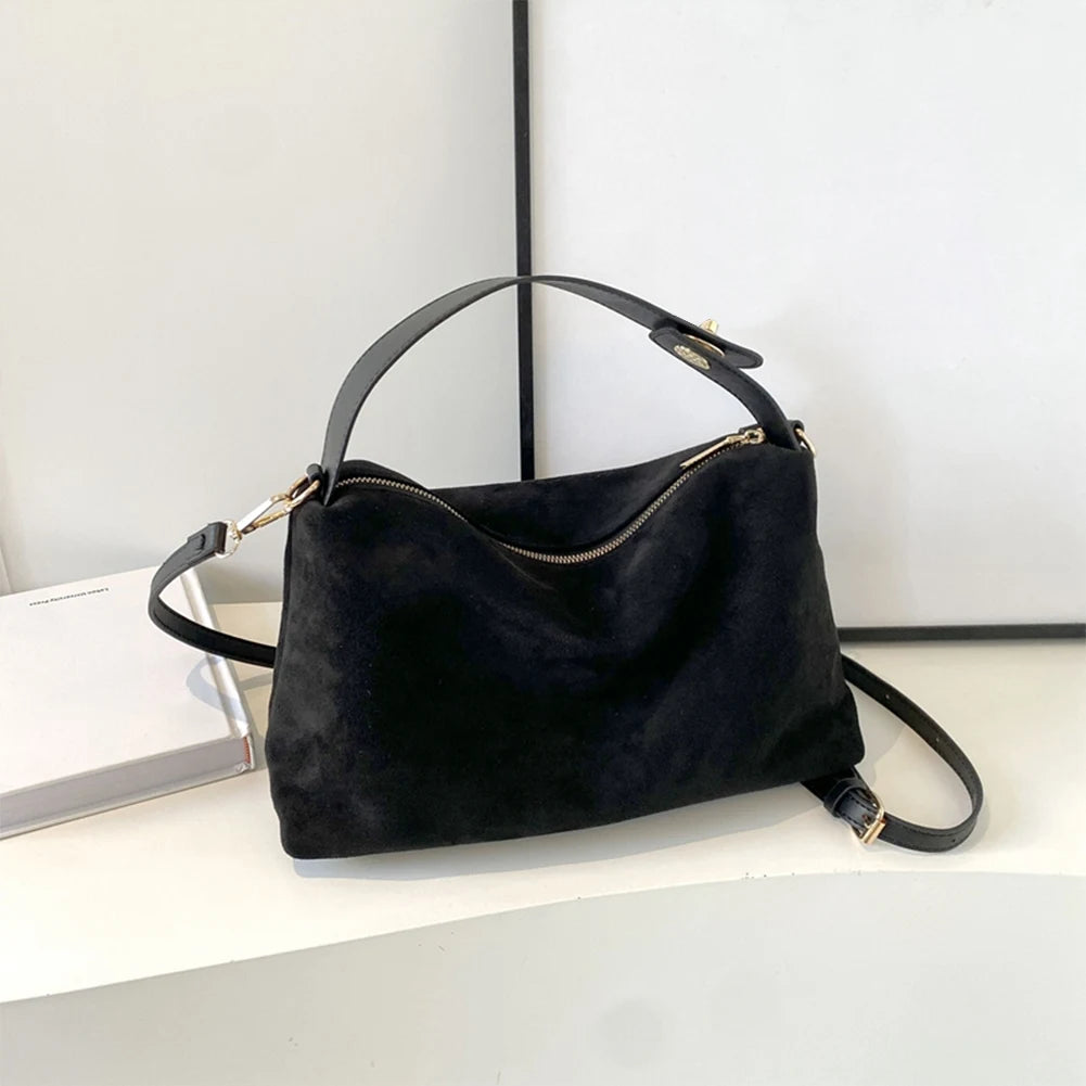 Women’s Suede Crossbody Hobo Bag – Adjustable Strap Satchel with Inner Pocket & Zipper Clutch for Work & Travel 👜✨