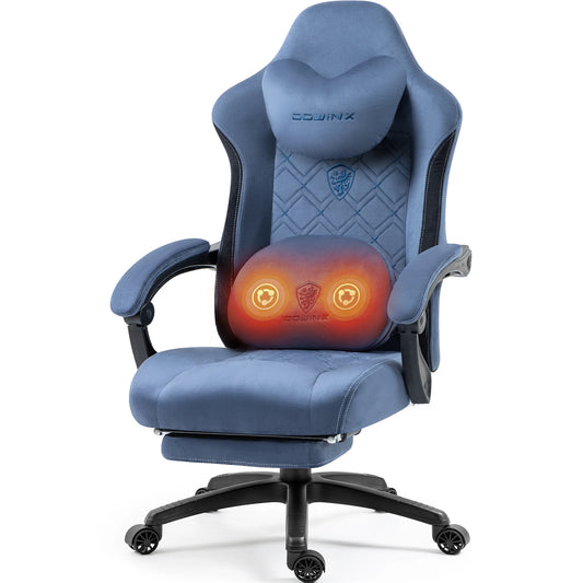 Dowinx Gaming Chair – Heated Massage Lumbar Support, Breathable Fabric Office Chair with Pocket Spring Cushion & Retractable Footrest