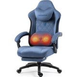 Dowinx Gaming Chair – Heated Massage Lumbar Support, Breathable Fabric Office Chair with Pocket Spring Cushion & Retractable Footrest