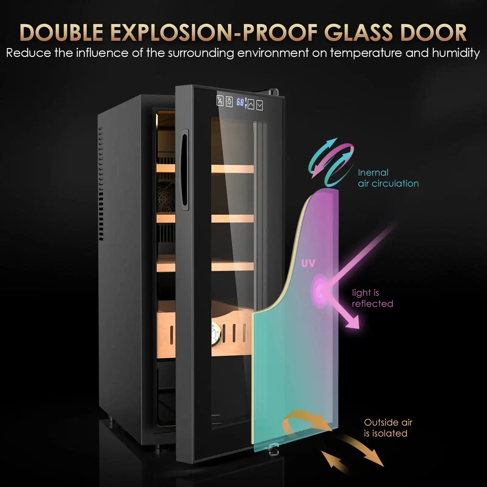 35L Electric Humidor Cabinet – 250 Count Cigar Storage with Cooling Temperature Control, Electric Cigar Fridge