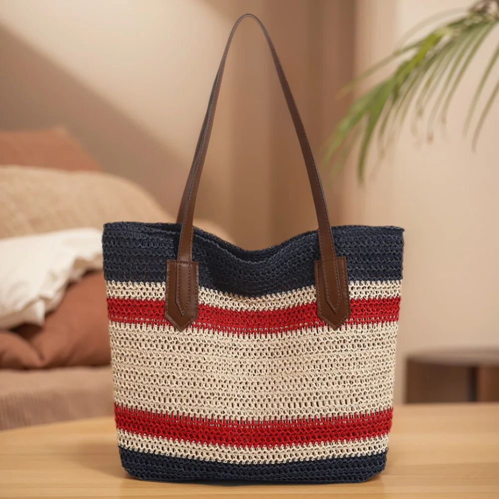 Straw Shoulder Bag for Women – Large Capacity Summer Beach Handbag with Zipper & Crossbody Strap 🏖️👜
