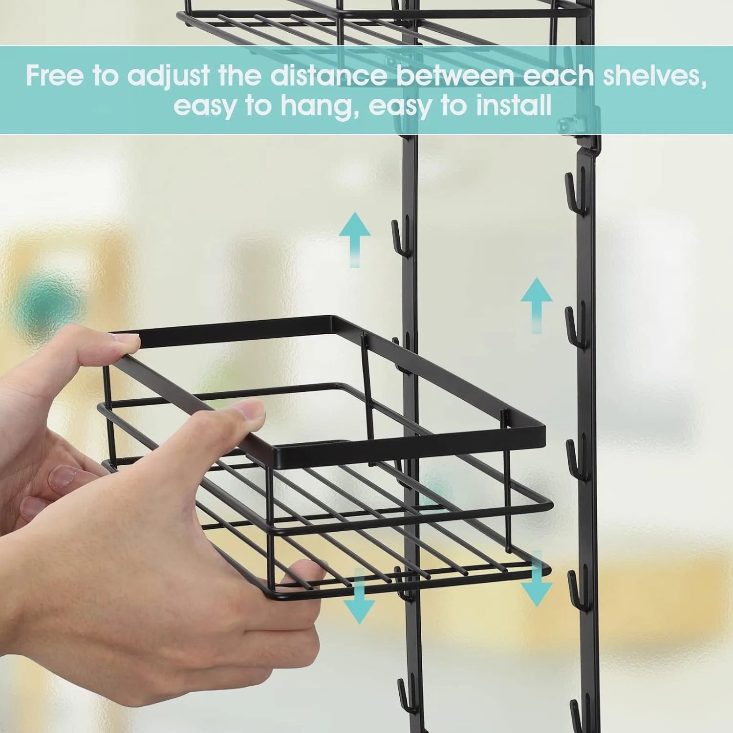 Adjustable Over-the-Door Shower Caddy Rack – Rust-Proof Shelves + Hooks for Bathroom & Kitchen Storage