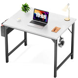 1- Product Title: Sleek Compact Computer Desk with Side Storage Bag & Headphone Hook
